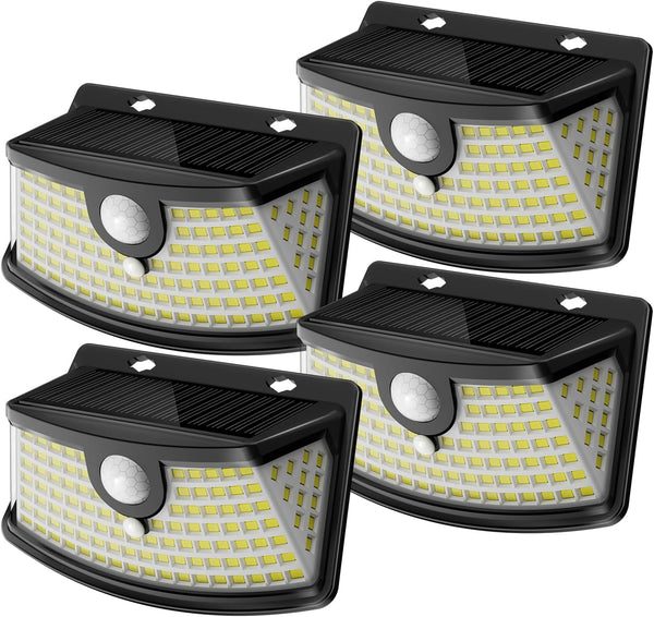 New Solar Motion Sensor Lights 120 Leds with Lights Reflector,270Â° Wide Angle, IP65 Waterproof, Step Lights for Front Door, Yard, Garage, Deck (Black, Daylight White, 4-Pack)