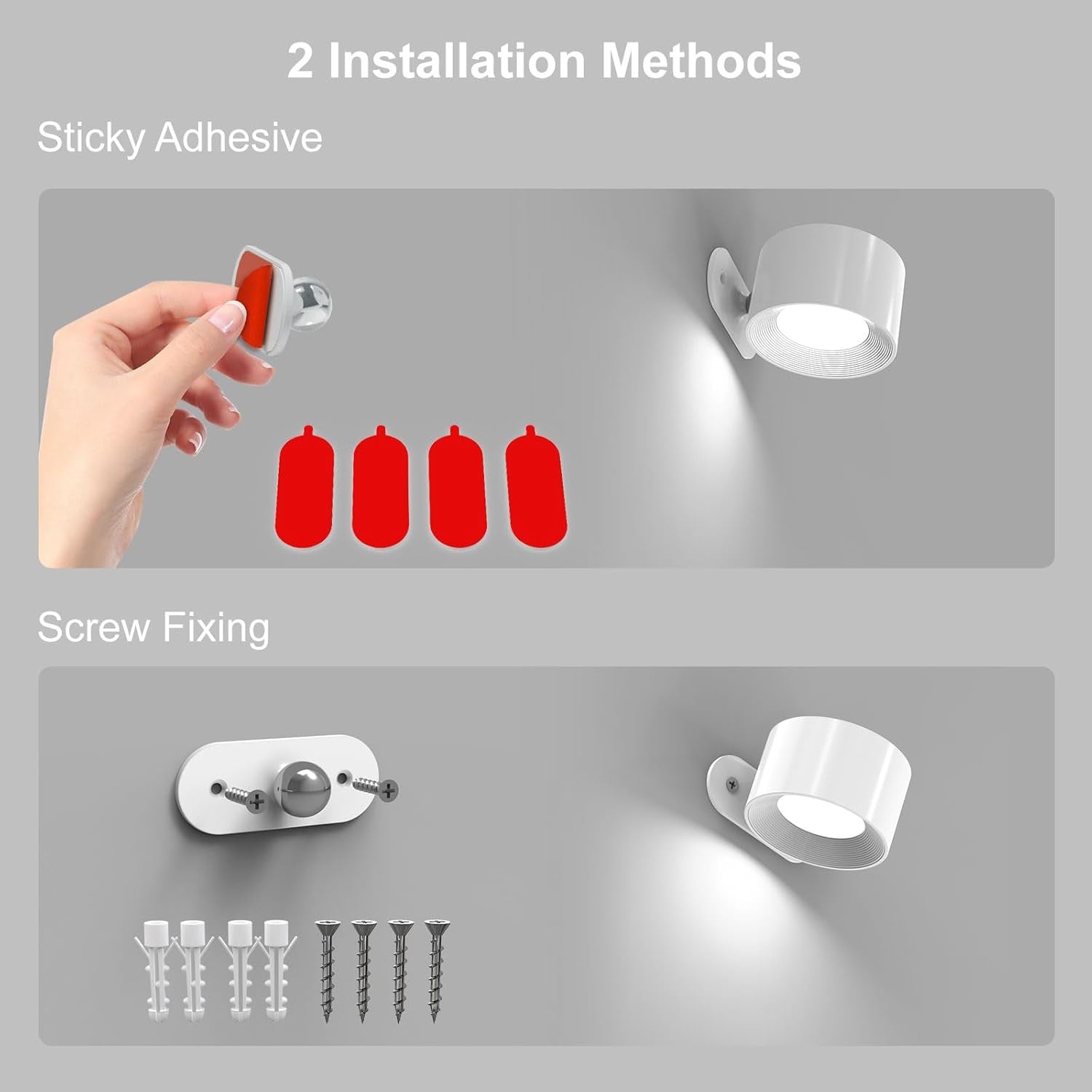 2PACK LED Wall Lamps with Rechargeable Battery Operated, Wall Mounted Lights with 3 Brightness 3 Color Temp Removable Charging 360Â°Rotate Magnetic, Cordless Wall Sconces for Reading Bedside