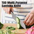 Santoku Knife, 7 Inch Japanese Chef Knife for Vegetable Chopping & Meat Dicing, High Carbon German Steel, Ergonomic Handle - Fiery Phoenix Series
