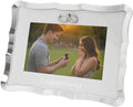 Modern Engagement 4X6 Steel Picture Frame in Silver Plating with Double Diamante Rings | for Wall or Table | Black Velveteen Backing