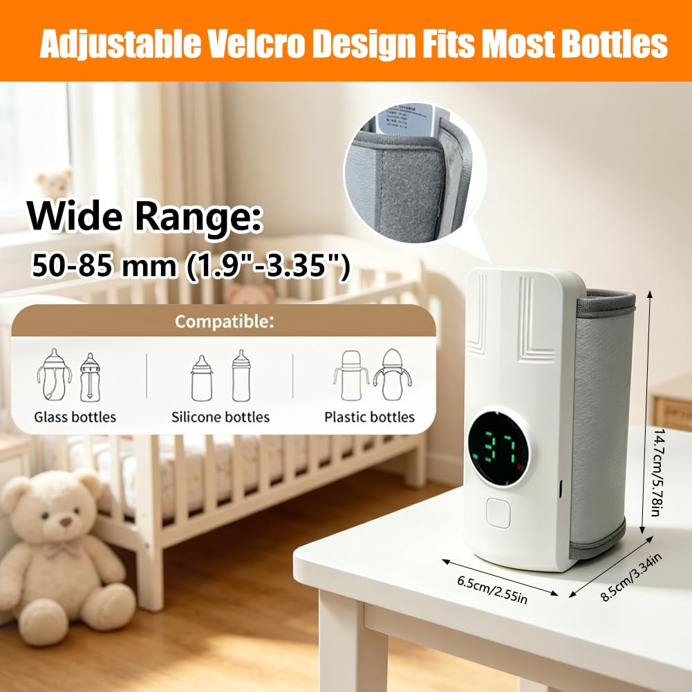2026 Upgraded Milk Warmer for Travel, on the Go Baby Bottle Warmer, Waterless Bottle Warmering with Battery-Powered, 6 Temp Settings Fast Heating & Precise Temperature Control with LCD Display