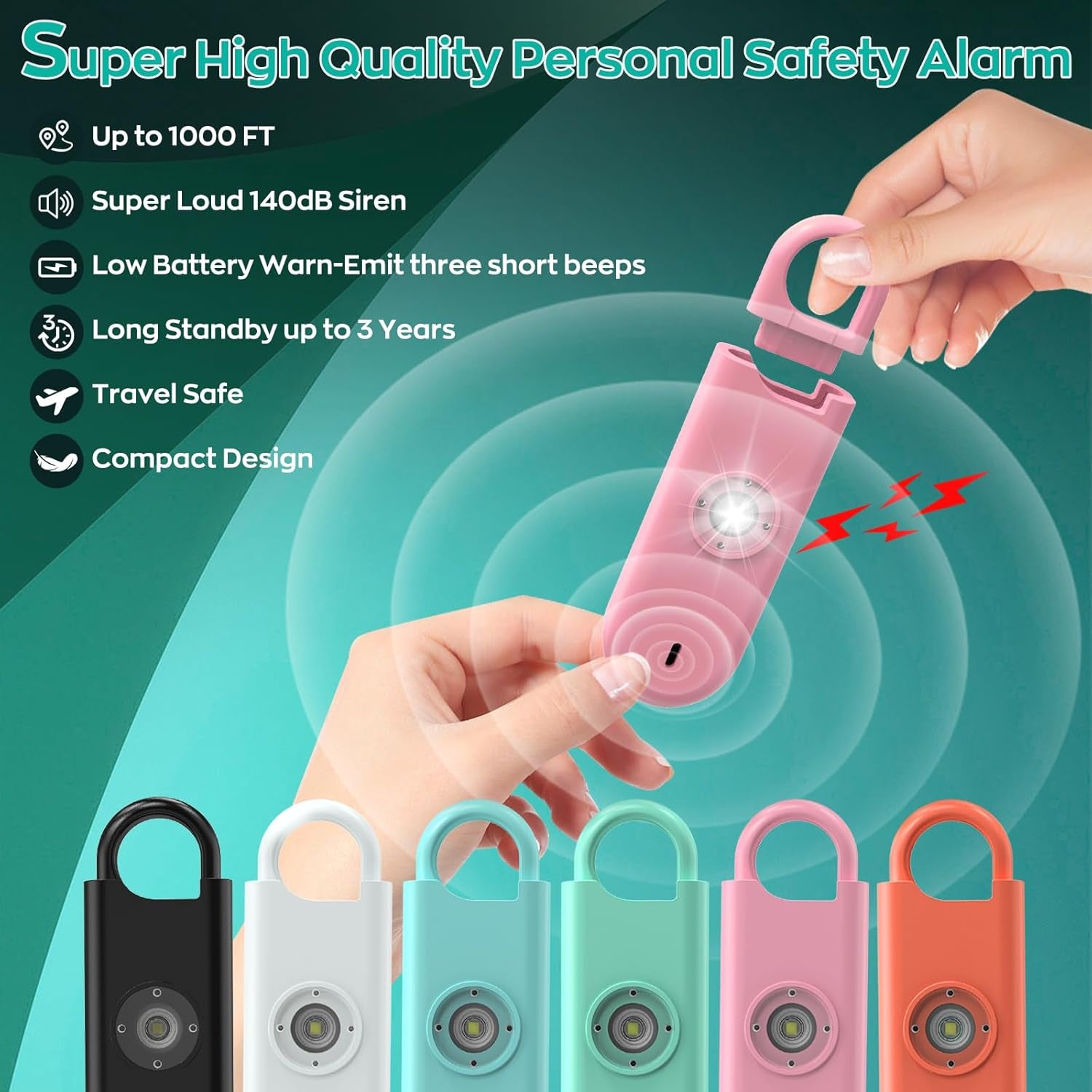 140Db Personal Safety Alarm for Women, 3 Pack Safe Alarm Protection Keychain with Strobe Light & Low Battery Notice, Security Siren Self Defense for Seniors College Girls, Pink+Blue+Black