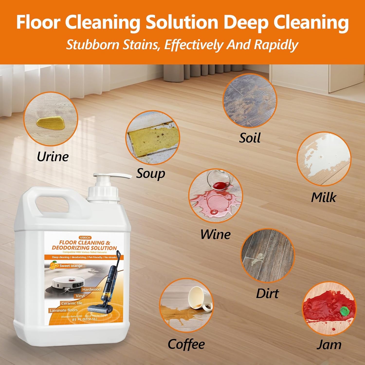 Floor Cleaning Solution- 85 FL Oz-Floor Cleaner for Mopping with Tineco,Deep Cleaning &Deodorizing for Roborock,Compatible with Saros Series,S8/S7 Series,Q Revo/Q Series,Ifloor Series Wet Dry Vacuum