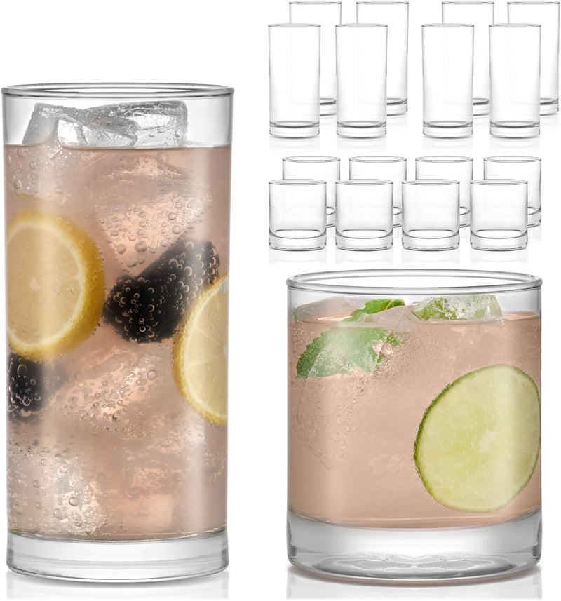 Province Tumbler and Rocks Glass Set, Elegant Drinkware Glasses Set of 16, Tall Drinking Glasses for Everyday Use or Any Special Occasion