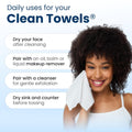 Clean Towels XLÂ®, 100% USDA Biobased Face Towel, Disposable Face Towelette, Eczema Association Accepted, Makeup Remover Dry Wipes, Ultra Soft, 1 Pack, 50 Ct