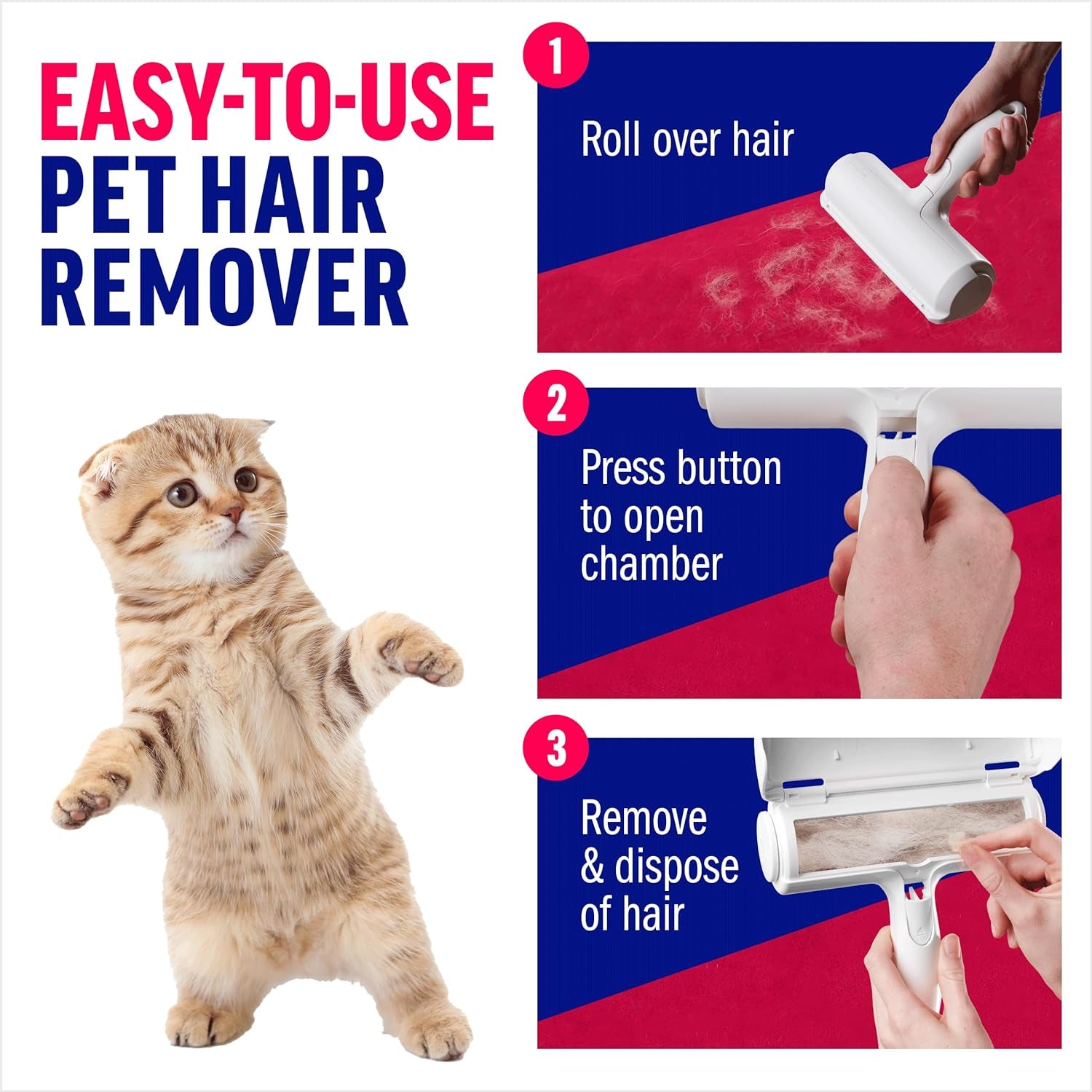 Pet Hair Remover â€“ Original Size Reusable Lint Roller for Cat & Dog Hair on Furniture, Couch, Carpet, Car, Rugs & Bedding â€“ Portable, Eco-Friendly (White)