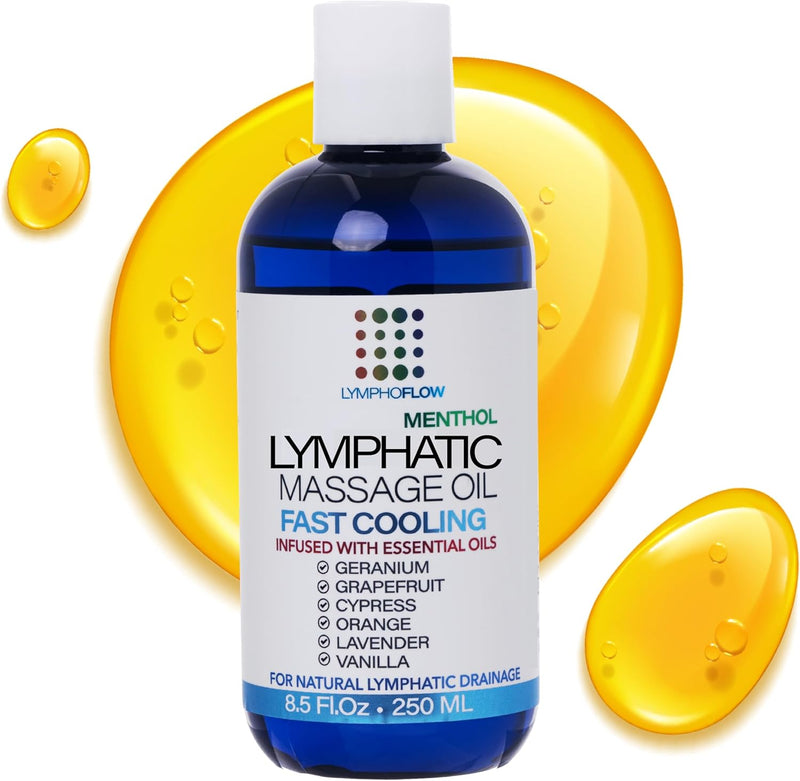 Lymphatic Drainage Massage Oil with Arnica & Menthol for after Procedure Body Care & Lymphatic Drainage Massager, Liposuction, 360 Lipo, BBL, Tummy Tuck Body Massage, Cooling Formula - 8.5 Oz