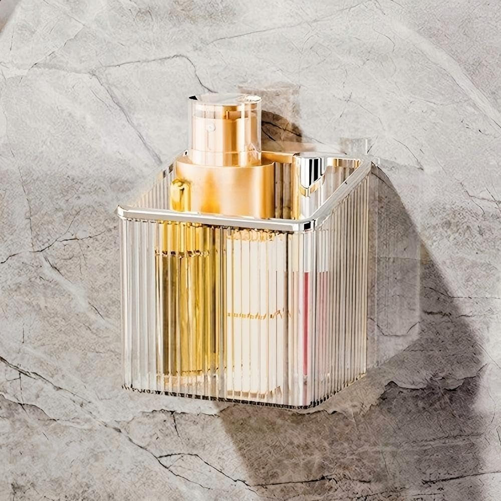 Drill-Free Stick-On Wall Shelves | Space-Saving Floating Organizer for Kitchen, Bathroom & Office | Plastic Storage Shelves for Makeup & Home Decor (Transparent_Silver)