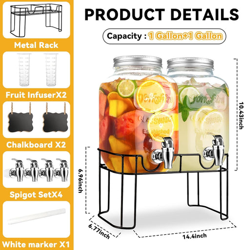 1 Gallon Glass Drink Dispensers for Partiesï¼ŒLemonade Beverage Dispenser with Stand and Spigot for BBQ, Picnic, Party,Laundry Detergent Dispenser