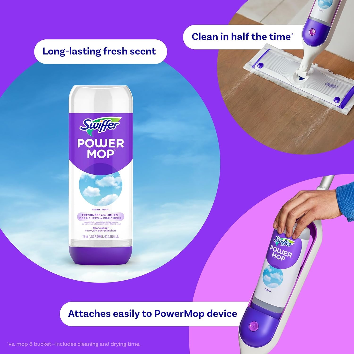 Powermop Floor Cleaning Solution with Fresh Scent, Powermop Refills, Floor Cleaner for Mopping, 25.3 Fl Oz, 2 Pack