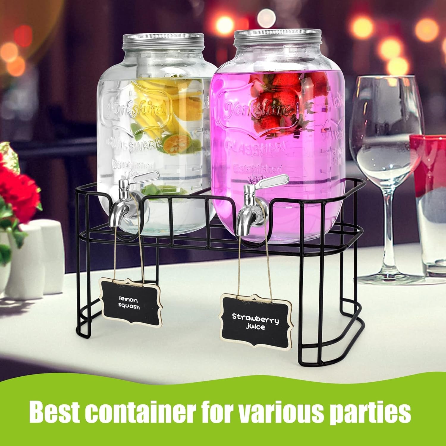1 Gallon Glass Drink Dispensers for Parties 2Pack.Beverage Dispenser,Glass Drink Dispenser with Stand and Stainless Steel Spigot 100% Leakproof.Lemonade Dispenser with Ice Cylinder.Laundry Detergent