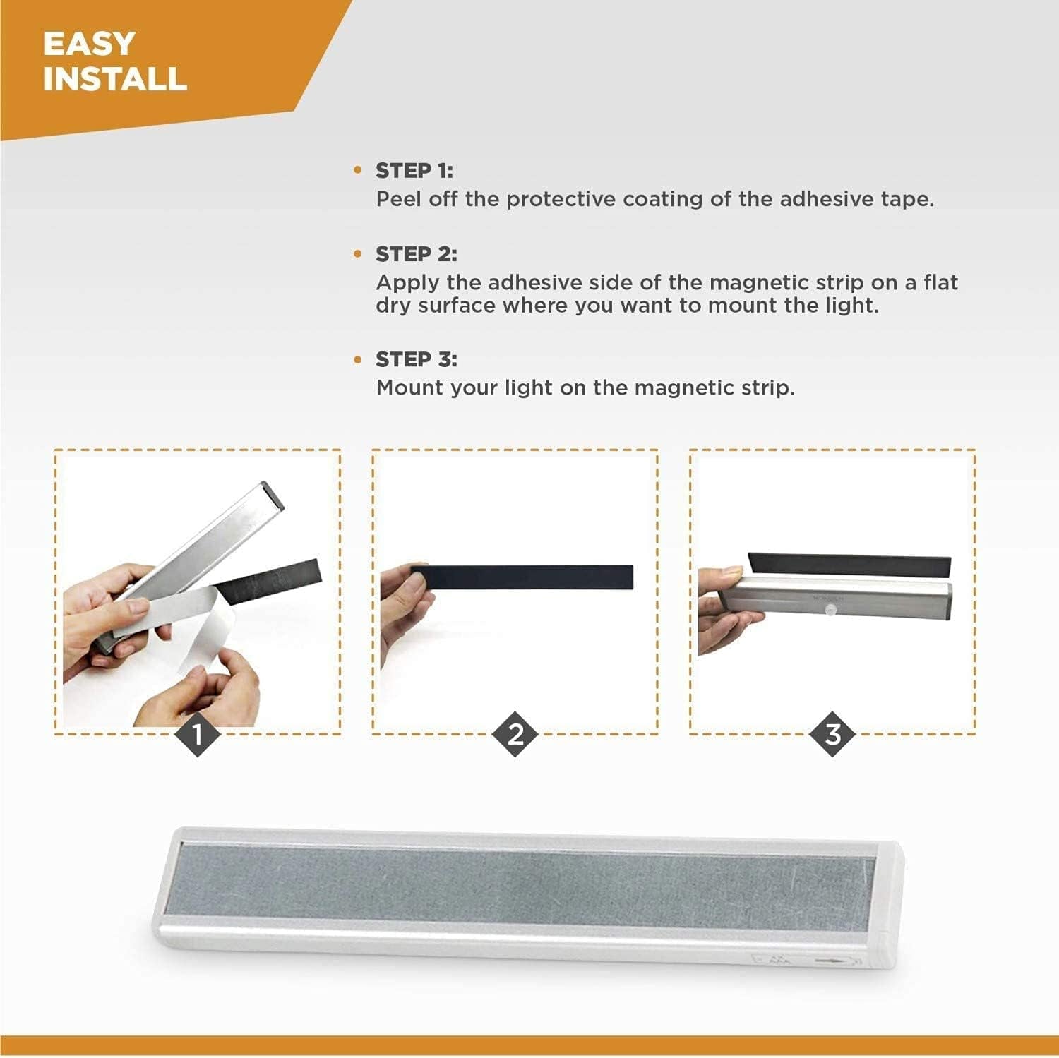 under Cabinet Lighting â€“ Motion Sensor Closet Lights, Battery Operated LED Strip Light Bar, Stick-On Wireless Indoor Lights for Kitchen, Pantry, Hallway, Stairs, 6 Pack
