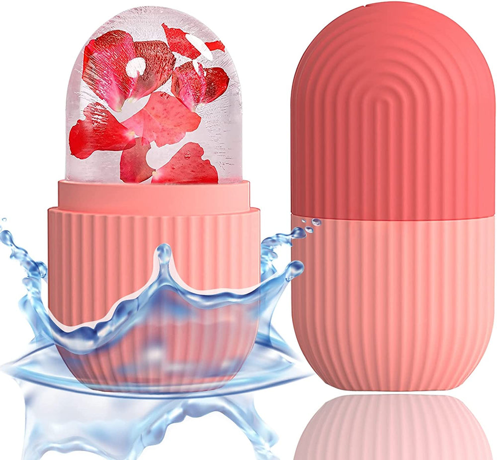 Ice Cube Roller Massager for Face, Eyes and Neck Naturally Conditioning and Skin Care,De-Puff Eye Bags,Reduce Migraine Pain,Reusable Massage Silicone Ice Mold (Pink)