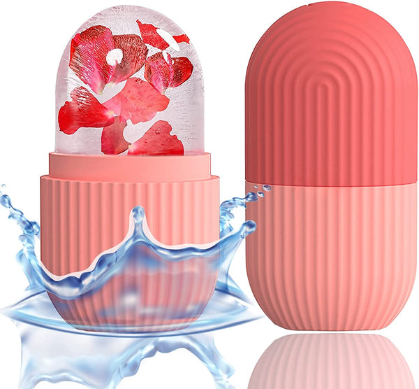 Ice Cube Roller Massager for Face, Eyes and Neck Naturally Conditioning and Skin Care,De-Puff Eye Bags,Reduce Migraine Pain,Reusable Massage Silicone Ice Mold (Pink)