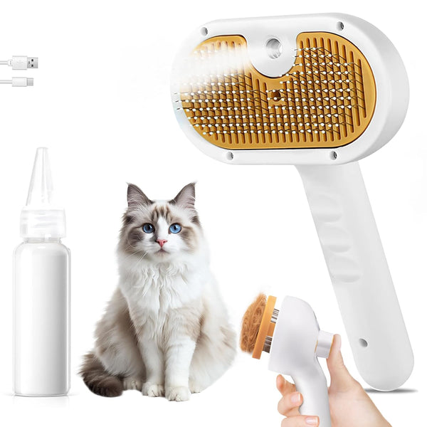3-In-1 Pet Steam Brush Set for Dogs & Cats, Grooming Comb with Spray, Defur Tool, Water-Assisted Hair Removal, Gentle Cat & Dog Spritz Brush, Multi-Purpose Steam Grooming Kit