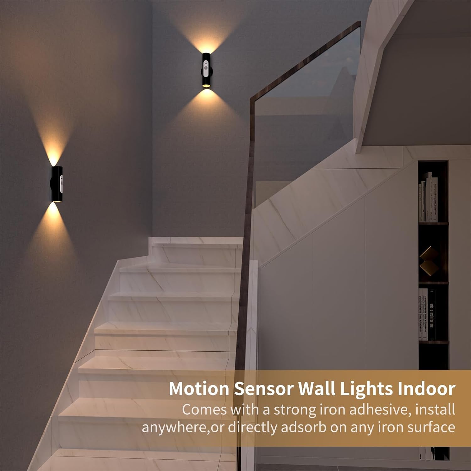 Motion Sensor Wall Lights Indoor, 2-Pack Rechargeable Wireless Wall Sconces with Remote Control, Magnetic Stick on LED Wall Lamp for Bedroom, Hallway, Stair, 3 Color Modes & Dimmable