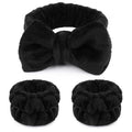 Makeup Headbands, 1Pcs Black Spa Headband Fluffy Bow Tie Headband Microfiber Face, and 2Pcs Wrist Spa Wash Band Absorbent Wristbands, for Washing Face Skin Care