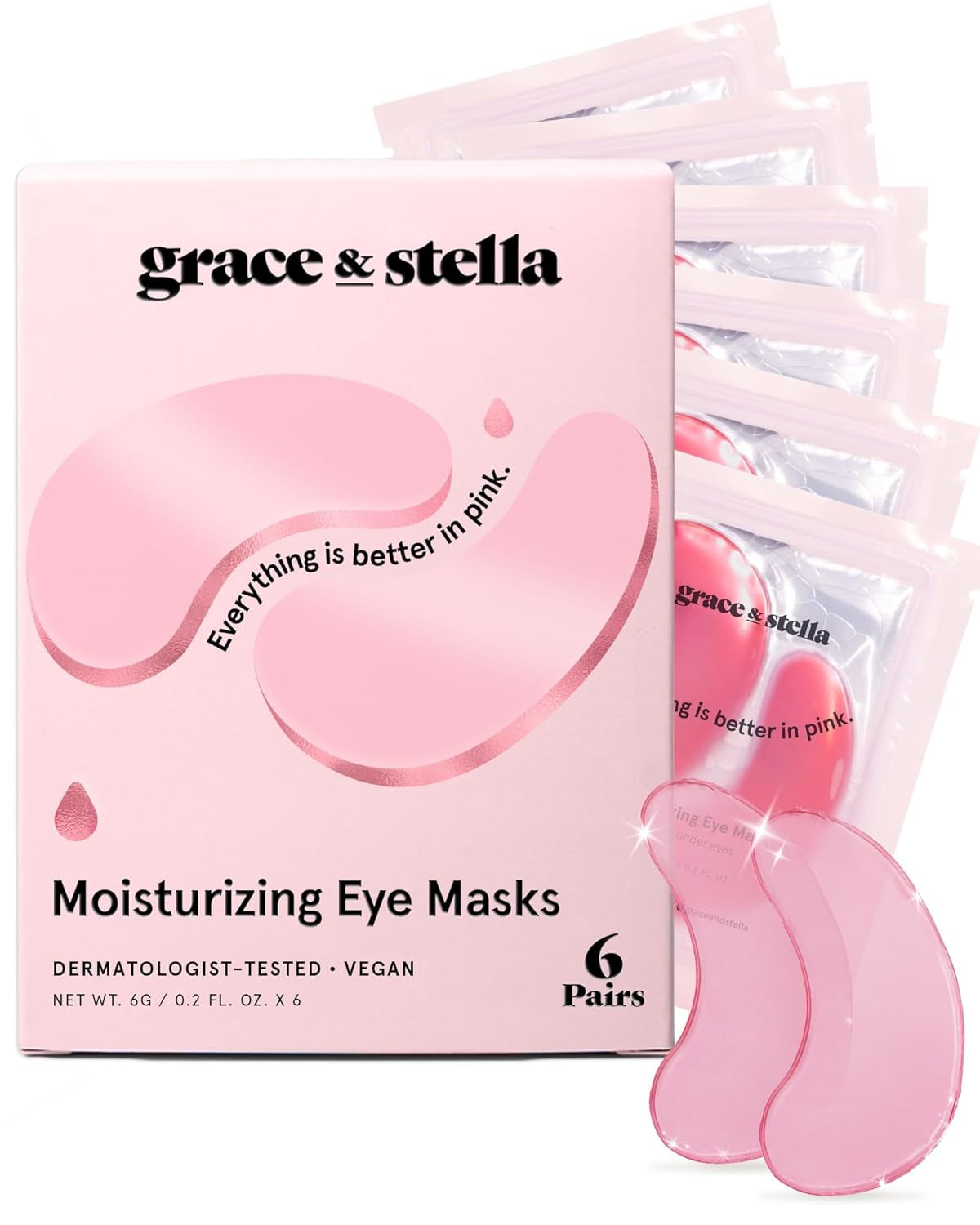 Award Winning under Eye Mask - Reduce Dark Circles, Puffy Eyes, Undereye Bags, Wrinkles - Gel under Eye Patches - Small Birthday Gifts - Vegan Cruelty-Free (Pink, 6 Pairs)