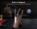2026 Upgrade Knife Set 7 Piece Japanese Style Kitchen Knife Set with Foldable Magnetic Acacia Wood Block Sharp High Carbon Stainless Steel Chef Knives Set with Anti-Slip Handle, Ideal for Gift