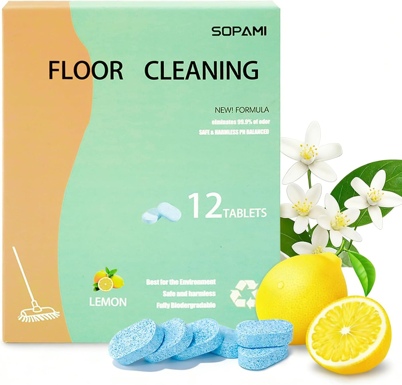 12Pcs Floor Cleaning Solution Tablet Deep Cleans for Multiple Hard Floors, Tile and Vinyl Floorsï¼ŒSuitable with All Robot Vacuums with Mopping and Cordless Wet/Dry Vacuum Mop Cleaner Lemon Scent