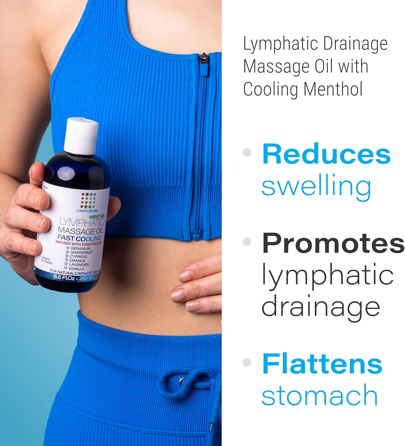 Lymphatic Drainage Massage Oil with Arnica & Menthol for after Procedure Body Care & Lymphatic Drainage Massager, Liposuction, 360 Lipo, BBL, Tummy Tuck Body Massage, Cooling Formula - 8.5 Oz