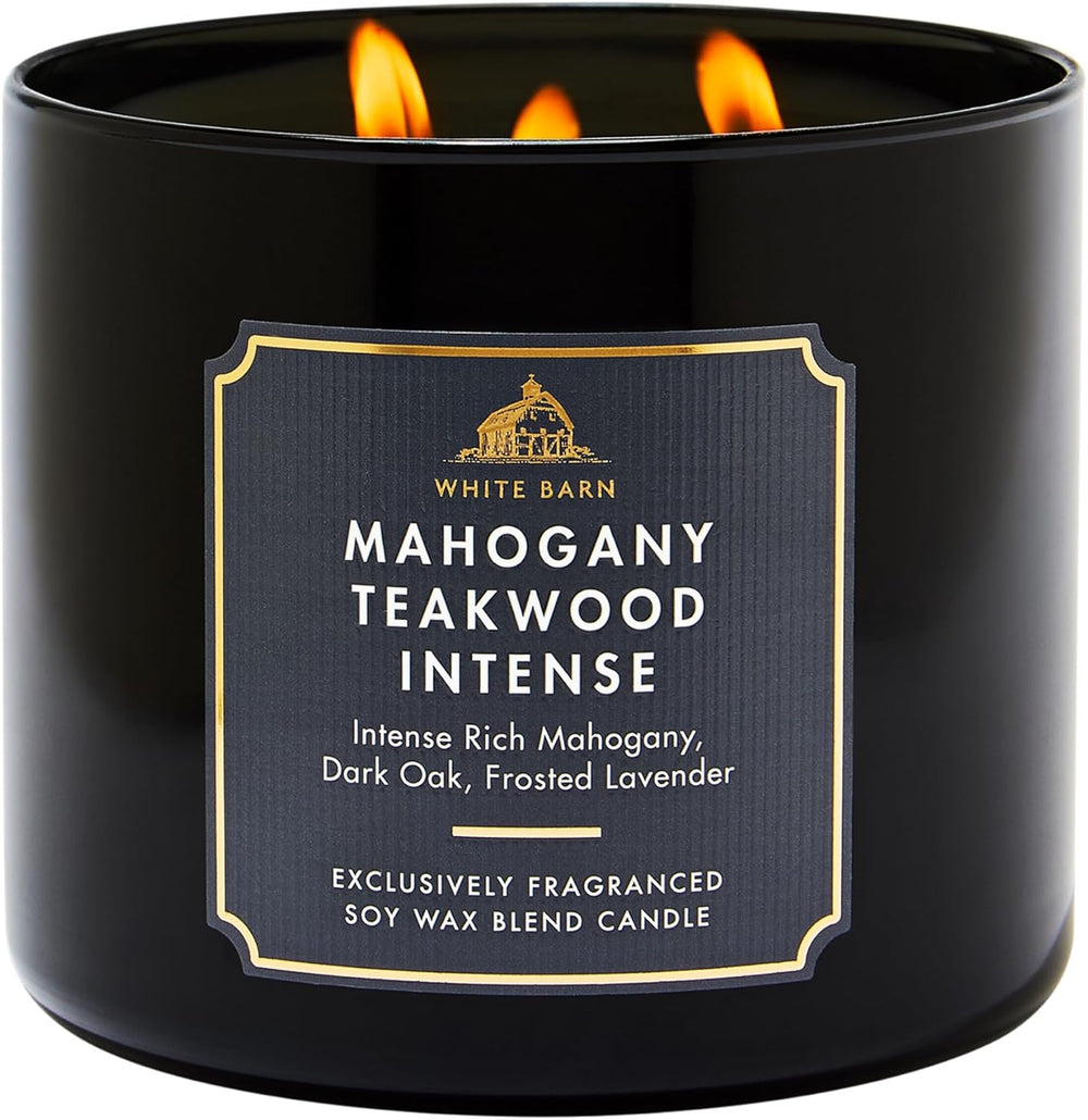 Mahogany Teakwood Intense 3-Wick Candle - Scented Candle for At-Home Use - Long-Lasting, Room-Filling Fragrance - High Fragrance Oil Concentration - Soy Wax Blend