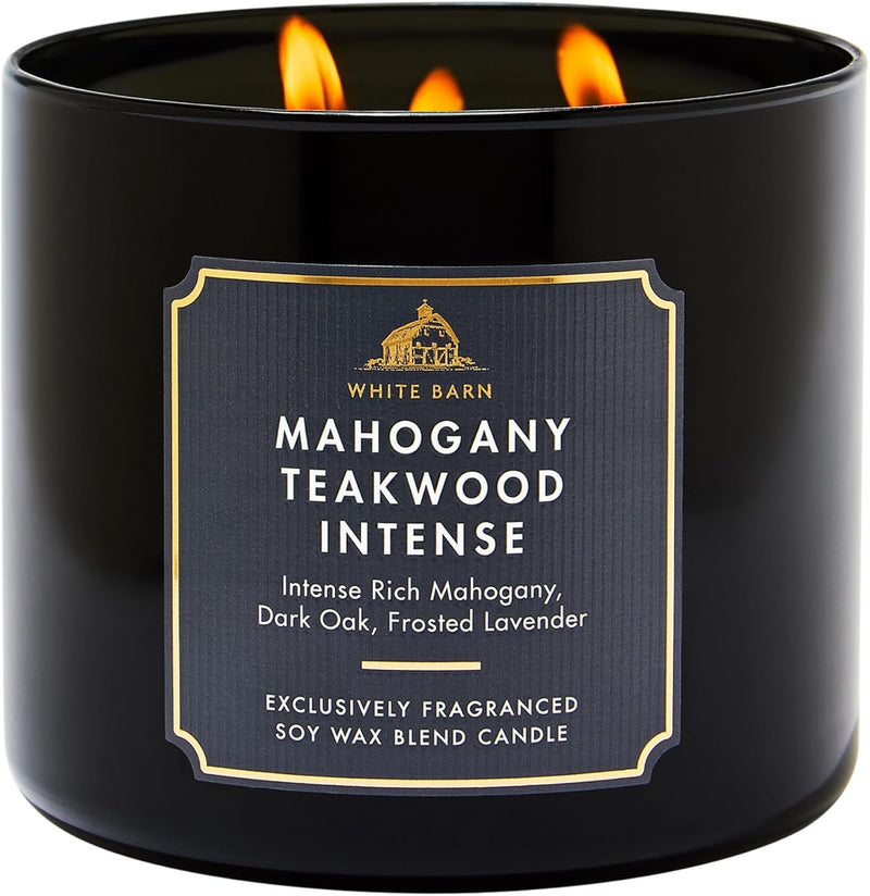 Mahogany Teakwood Intense 3-Wick Candle - Scented Candle for At-Home Use - Long-Lasting, Room-Filling Fragrance - High Fragrance Oil Concentration - Soy Wax Blend