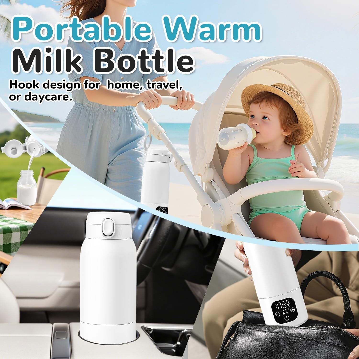 Portable Milk Warmer for Travel,Formula Container to Go 17Oz Baby Bottle Warmer with 11000Mah Long Battery Fast Heating,Cordless Milk Warmer for on the Go for Breast Milk and Formula, Baby Milk Warmer
