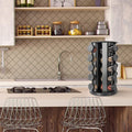 Black Countertop Rotating Spice Rack, round Empty 20-Jars Revolving Spice Rack Organizer, 135 Spice Labels with Funnel Complete Set, for Kitchen Countertop, Cabinet