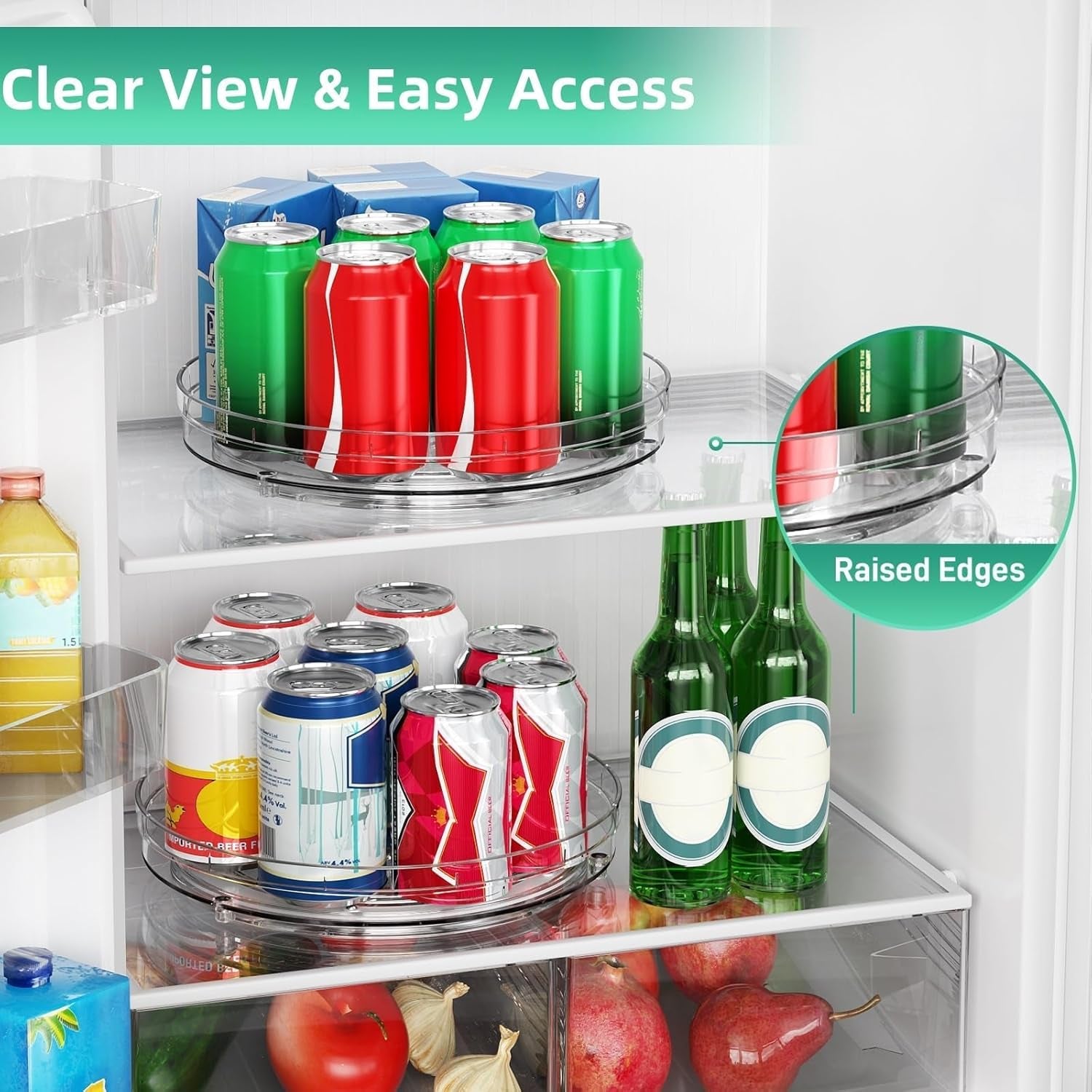 2 Pack 9.5" Lazy Susan Organizer, Lazy Susan Turntable for Cabinet, Spice Organization for Cabinet, Refrigerator, Pantry, Closet, Countertop, Non-Skid Turntable Organizer, Clear