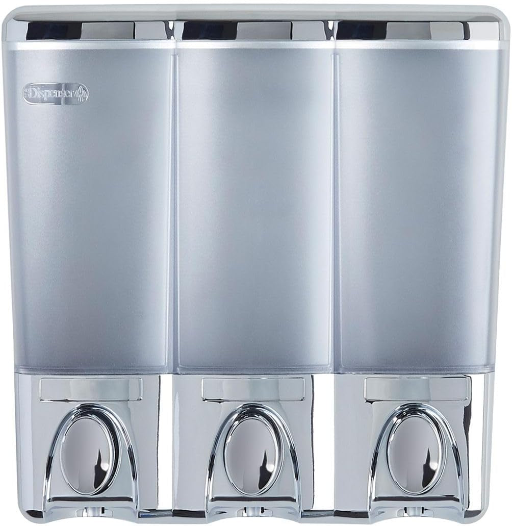 Clear Choice Shower Dispenser 3 Chamber, Wall Mount Shower Soap Pump Dispenser for Bathroom Hotel Body Wash, No Drill Adhesive, Waterproof Dispenser, 3 X 14.2 Oz, Chrome
