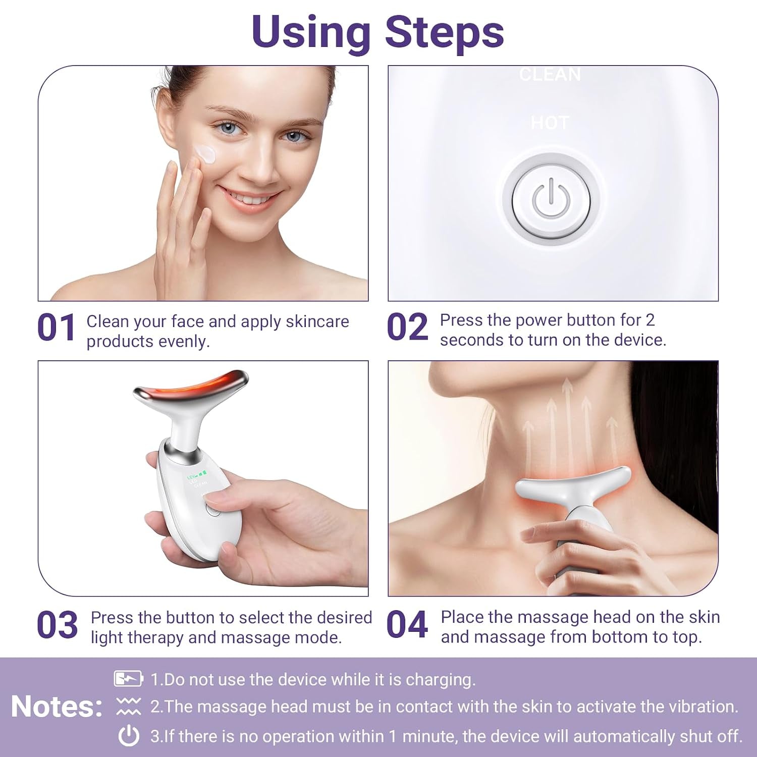 Neck Face Massager, Face Sculpting Tool, 3 Modes and Vibration for Facial Massager for Double - Chin Wrinkle,Daily Home Use, White