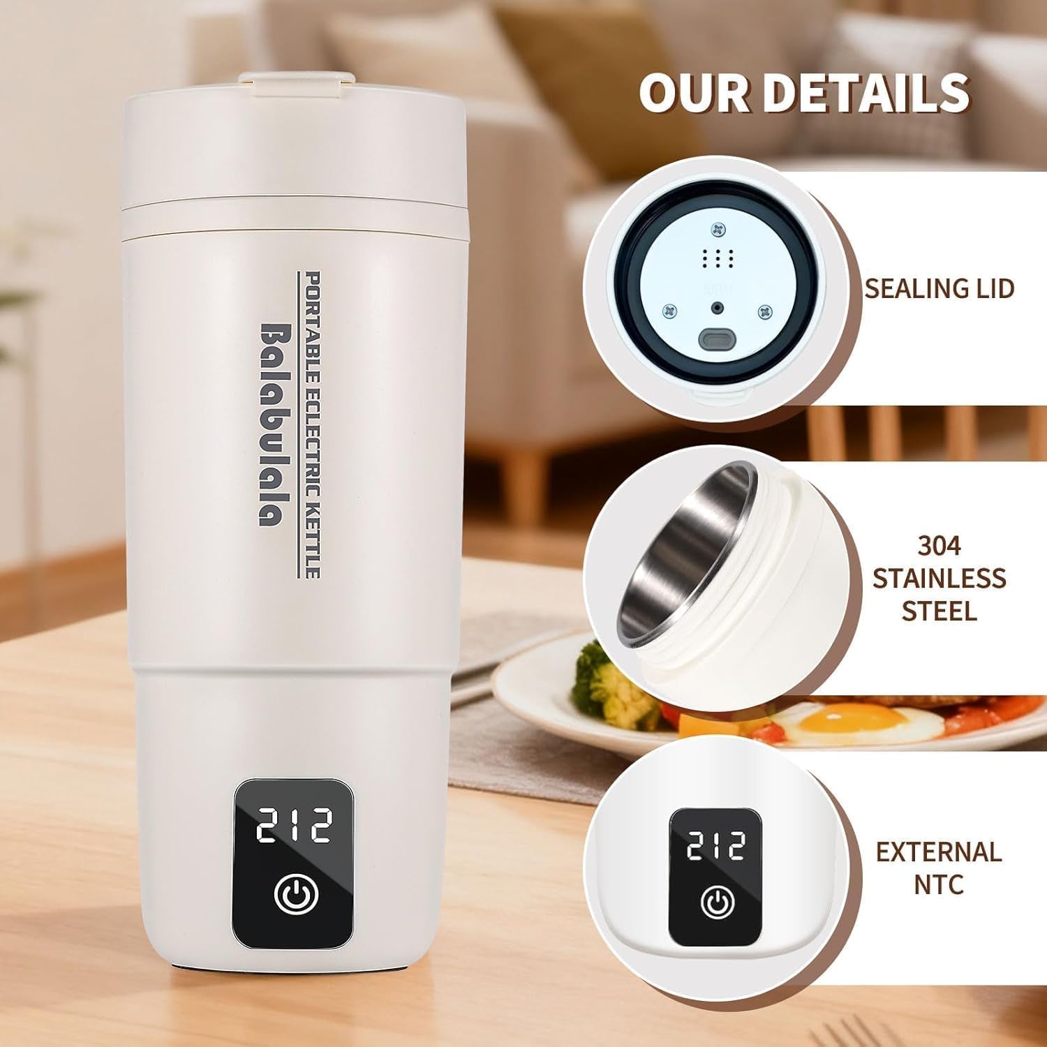 Travel Electric Kettle,  Portable Water Boiler with 6 Variable Presets,Small Electric Kettle with Keep Warm Temperature Controls & Boil Dry Protection, 17Oz,White