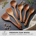 6 Piece Wooden Spoons for Cooking – Natural Teak Wooden Utensil Set, Easy to Clean, Durable, Smooth with Comfort Grip - Non Toxic Wooden Cooking Utensil Sets