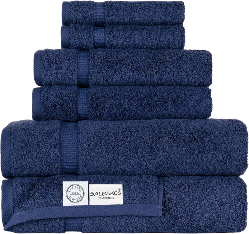 - Luxury 6 Piece Towel Set, 100% Turkish Cotton, Quick Drying, Highly Absorbent & Comfy, Includes 2 Bath Towels, 2 Hand Towels & 2 Washcloths | (Navy)