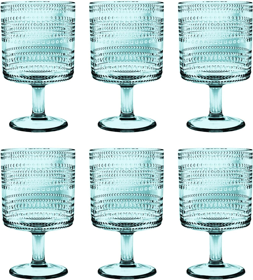 Beaded 14 Oz Durable Acrylic Wine Glasses, Shatter-Resistant and Dishwasher-Safe Indoor/Outdoor Drinkware, Glass for Wine, Sangria, and Spritzers - Sea Green - Set of 6