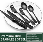 24-Piece Black Silverware Set with Steak Knives, Black Flatware Set for 4, Food-Grade Stainless Steel Tableware Cutlery Set, Mirror Finished Utensil Sets for Home Restaurant, round Edge