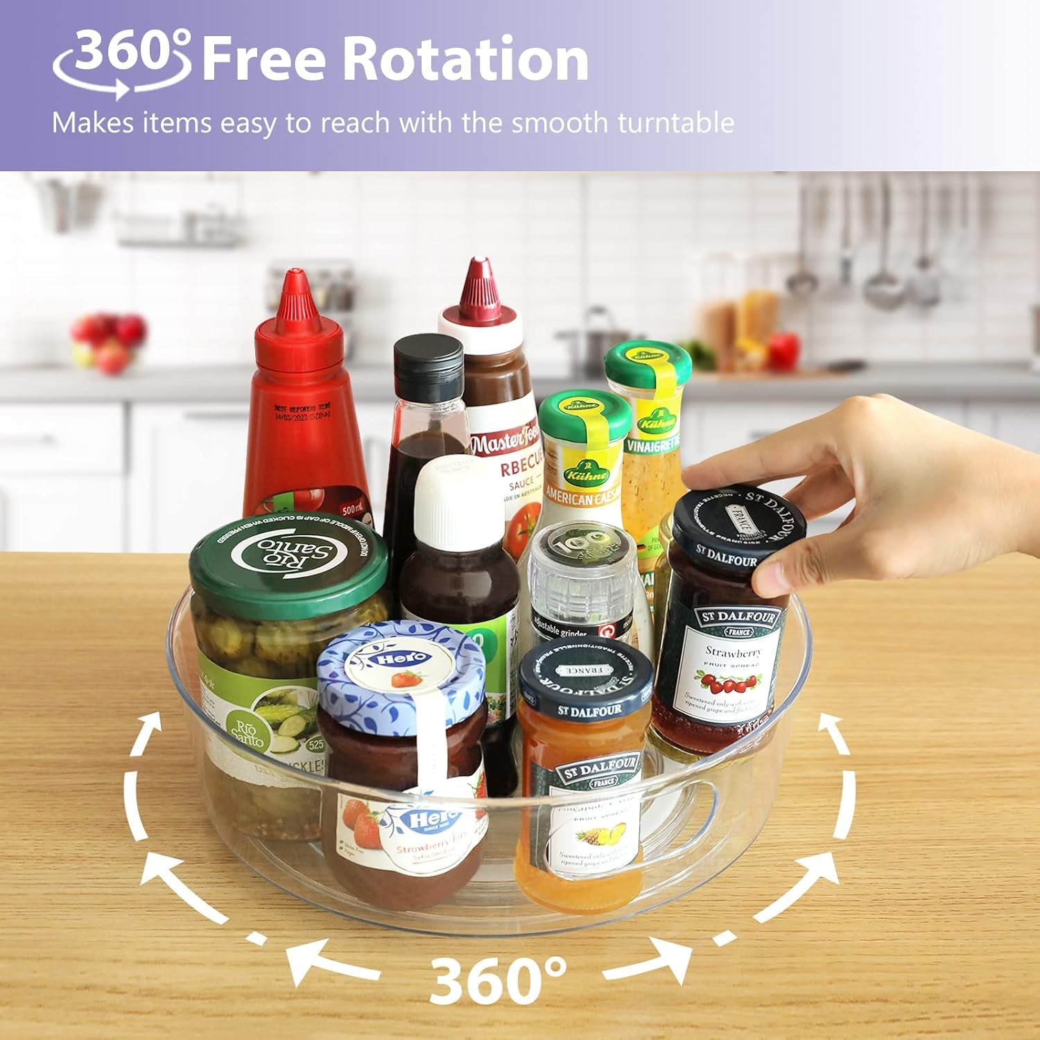 4 Pack Lazy Susan Organizer for Cabinet, Upgraded 11.5" Clear Turntable Organizer with Handles and Raised Edge, Lazy Susan for Table Top, Pantry Organizers and Storage for Kitchen, Refrigerator