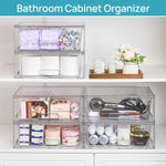2 Pack Large Stackable Storage Drawers,Easily Assemble Clear Acrylic Bathroom Closet Undersink Organizers,Plastic Storage Bins for Cabinet,Kitchen Pantry,Medicine Organization