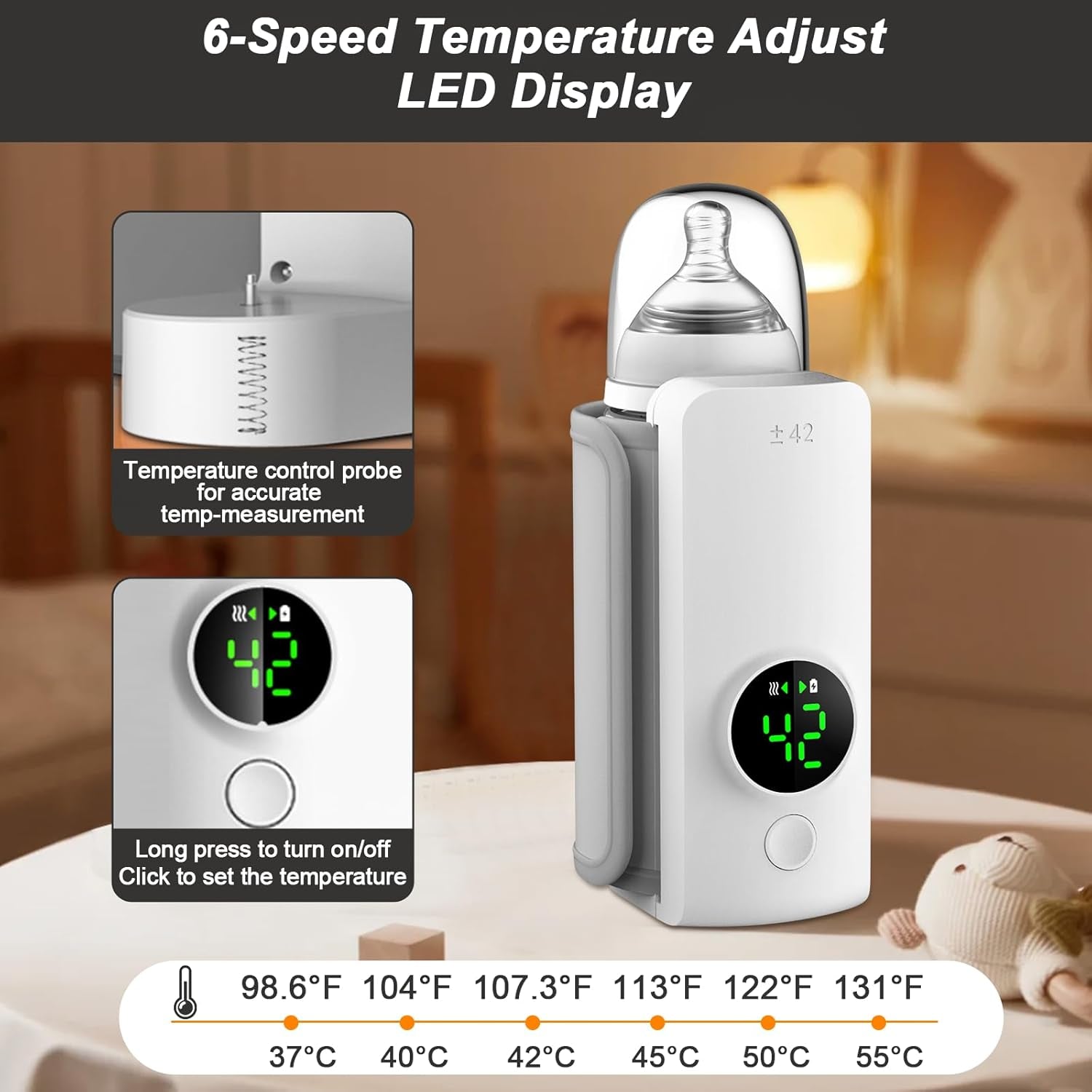 Portable Bottle Warmer,Travel-Friendly,Baby Milk Bottle Heating,Cordless & Rechargable,Baby Bottle Warmer,Comfortable Feeding Bottle Warmer on the Go,Precise Temperature