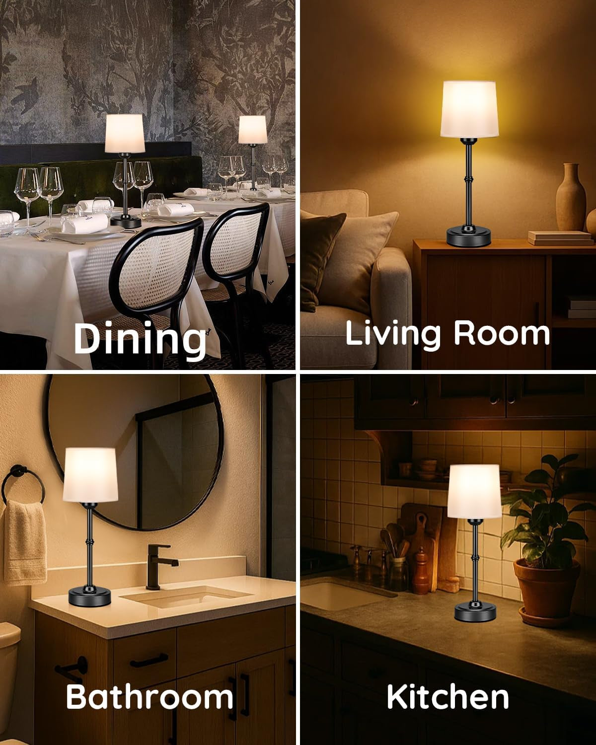 Cordless Led Table Lamp,6000Mah Battery Powered Table Light,Wireless Lamps for Living Room Restaurant/Patio/Home Bar/Dining/Dinner/Bedside/Nightstand/Desk Lamp-Touch Lamp-Black/Vintage