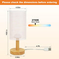 Touch Bedside Table Lamp - Stepless Dimming USB Powered, Minimalist Wood Base Linen Shade, 2700K Warm Light for Bedroom Nightstand Nursery Dorm Small Spaces, 5W LED 50K Hrs (No Bulb Replacement)