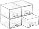 4 Pack Small Clear Stackable Storage Drawers,Acrylic Bathroom Makeup Organizer,Plastic Storage Bins for Vanity, Undersink, Kitchen Cabinets, Pantry, Home Organization