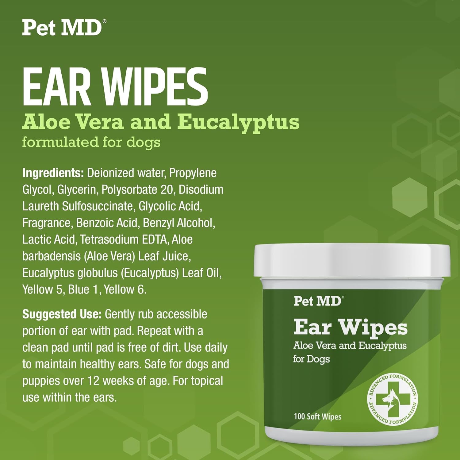 Dog Ear Cleaning Wipes â€“ Otic Cleanser for Dogs, Soothing Ear Care with Aloe Vera & Eucalyptus, Regular Wipes, 100 Count