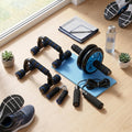 AB Wheel Roller Kit with Push-Up Bar, Knee Mat, Jump Rope and Hand Gripper - Home Gym Workout for Men Women Core Strength & Abdominal Exercis