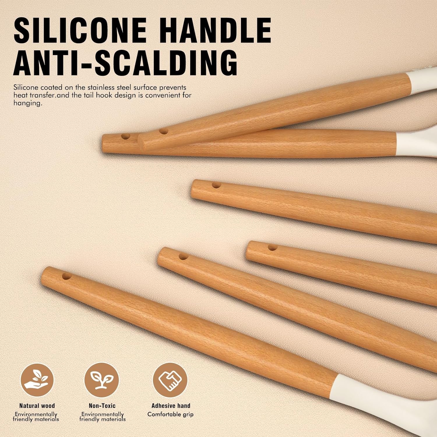 Silicone Cooking Utensils Set, Silicone Utensils for Cooking, 446° Heat Resistant Kitchen Utensil Silicone Spatula Sets, Kitchen Gadgets for Non-Stick Cookware BPA FREE (Cream White)