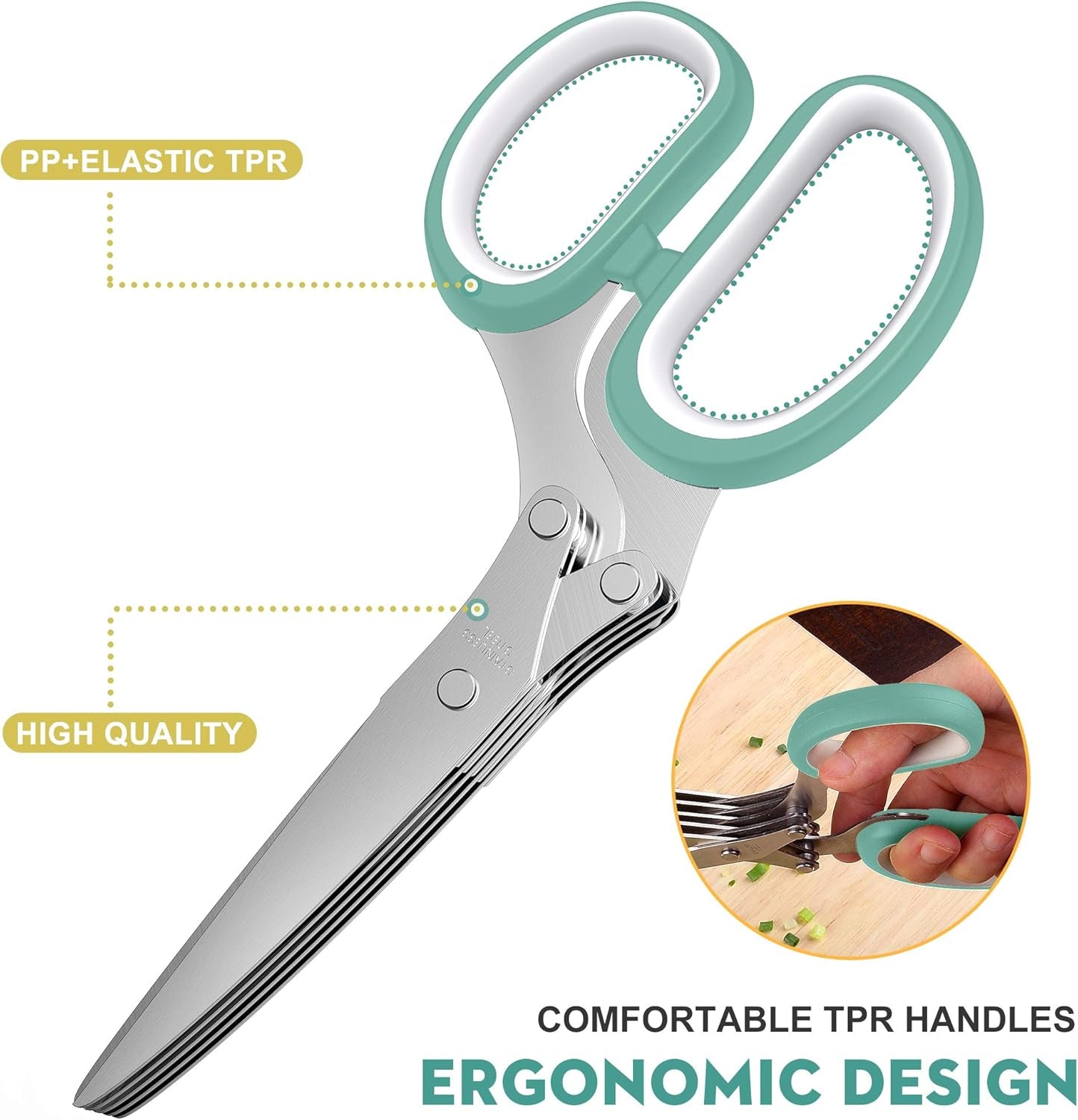 Herb Scissors with 5 Blades and Cover, Kitchen Herb Cutter with Cleaning Comb, Stainless Steel Multi Blade Herb Shears for Basil Parsley Cilantro, Easy Clean Cooking Tool, Unique Kitchen Gadgets Gift