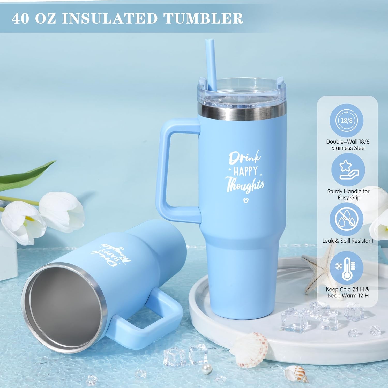 Birthday Gifts for Women, Self Care Get Well Soon Gifts, Ocean Relaxing Spa Gift Basket W/ Luxury Flannel Blanket & 40 Oz Tumbler, Thinking of You Gifts, Christmas Gift for Mom Wife Sister Friend
