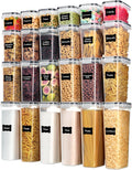 Airtight Food Storage Containers with Lids,  24 Pcs Plastic Kitchen and Pantry Organization Canisters for Cereal, Dry Food, Flour and Sugar, BPA Free, Includes 24 Labelsï¼ŒBlack