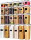 Airtight Food Storage Containers with Lids,  24 Pcs Plastic Kitchen and Pantry Organization Canisters for Cereal, Dry Food, Flour and Sugar, BPA Free, Includes 24 Labelsï¼ŒBlack